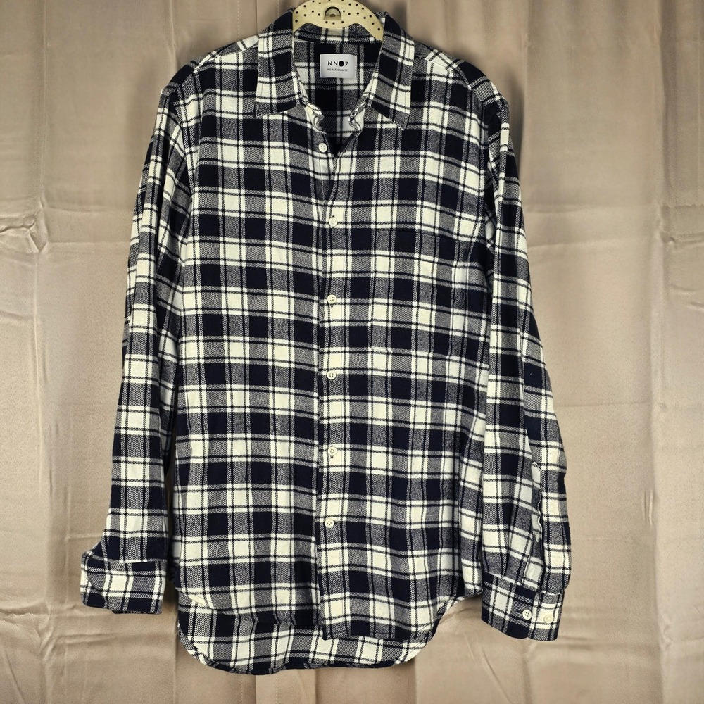 NN07 No Nationality Mens‎ Black White New Arne Flannel Button Down Shirt Med Reg